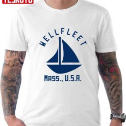 Wellfleet Massachusetts Sailing Boating Navy Blue Text Abstract Minimalist Unisex T-Shirt