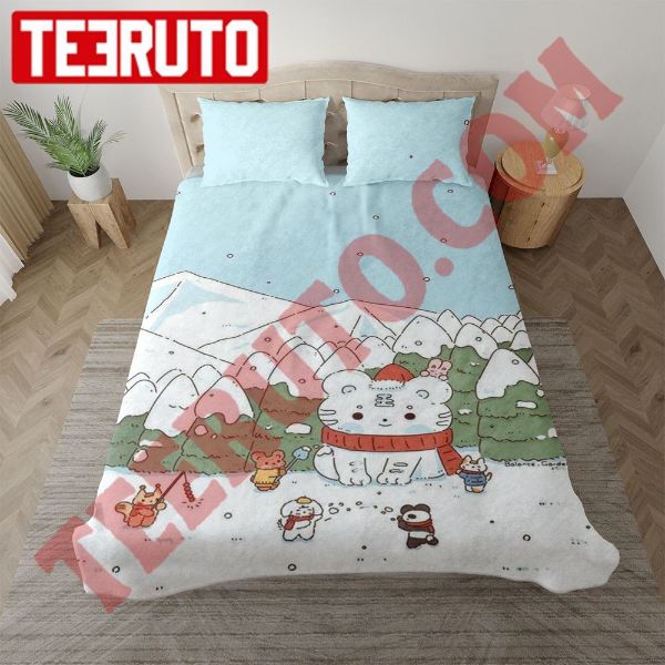 White Baby Tiger In Christmas Snow Winter Bedding Sets