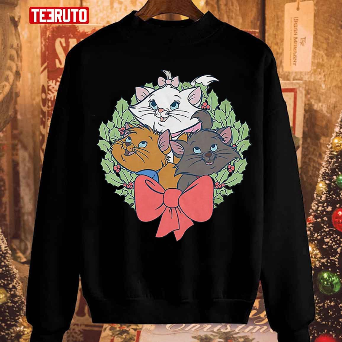 Aristokitten Wreath Christmas Vintage Disney Unisex Sweatshirt