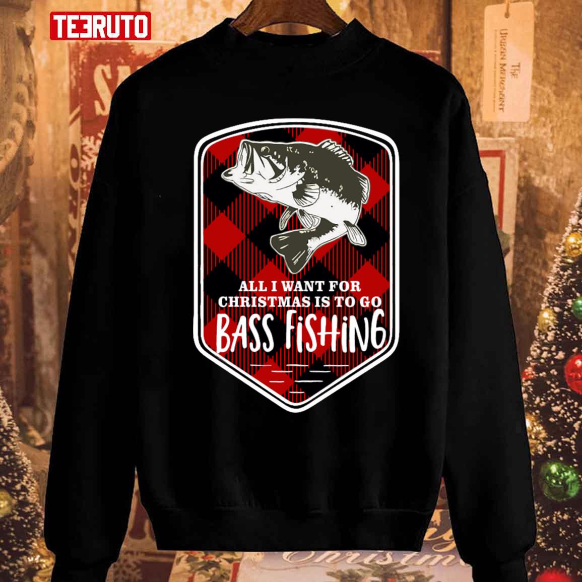 Bass Fishing All I Want Christmas Plaid Unisex Sweatshirt