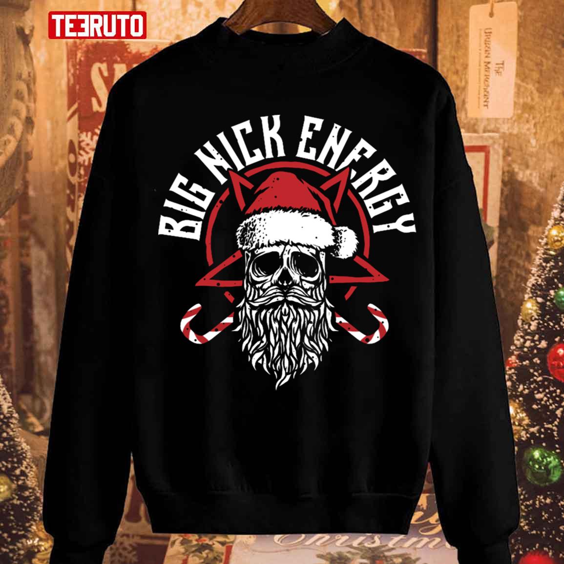 Big Nick Energy Funny Santaa Claus Skull Beard Unisex Sweatshirt