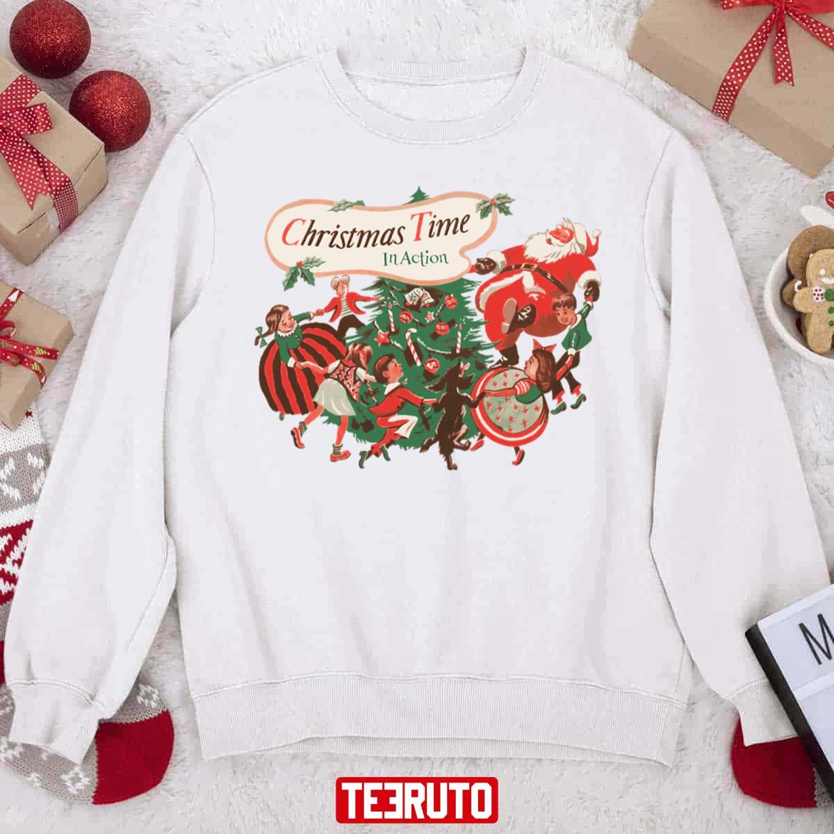 Christmas Time In Action With Dancing Santa Claus Unisex Sweatshirt