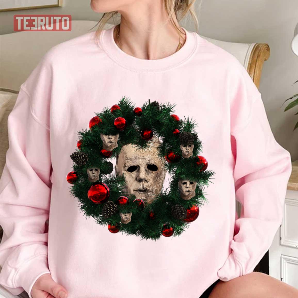 Michael Myers Halloween Multiface Christmas Wreath Unisex Sweatshirt