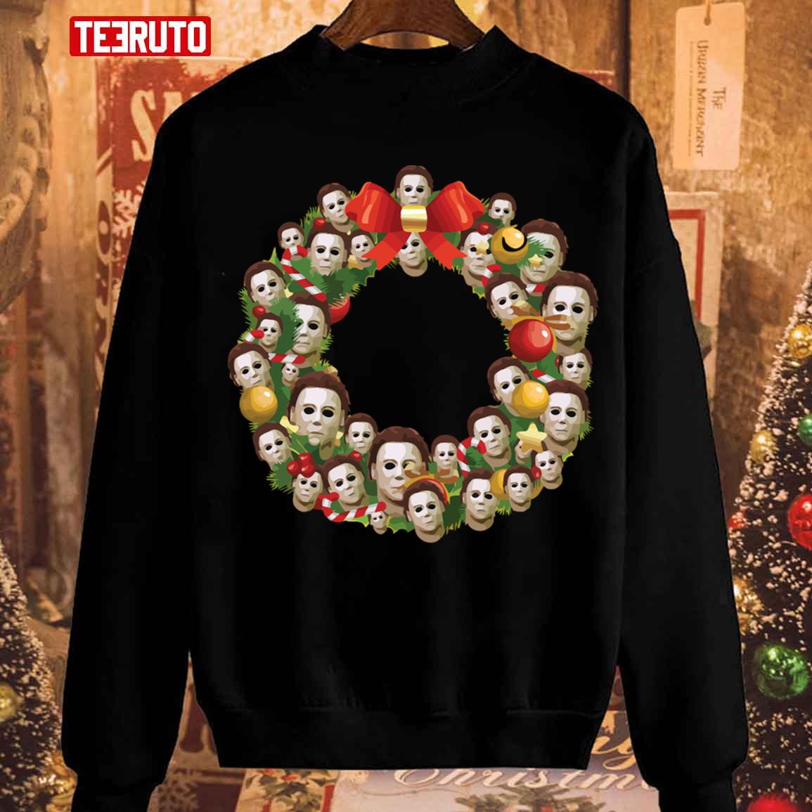 Michael Myers Multiface Wreath Christmas Unisex Sweatshirt