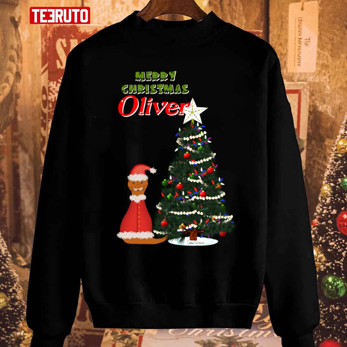 Oliver Dressed As Santa By His Christmas Tree Unisex Sweatshirt