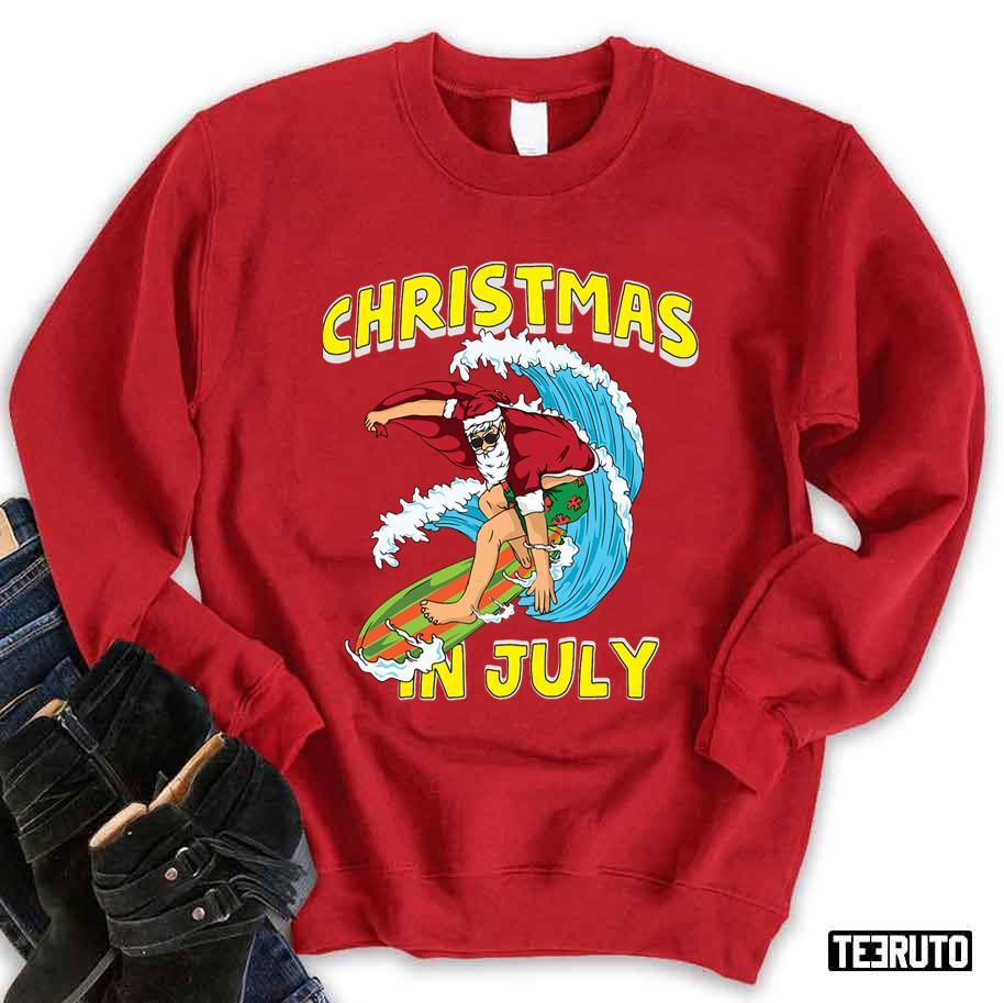 Surfing Summer Santa Christmas In July Vacation Unisex Sweatshirt