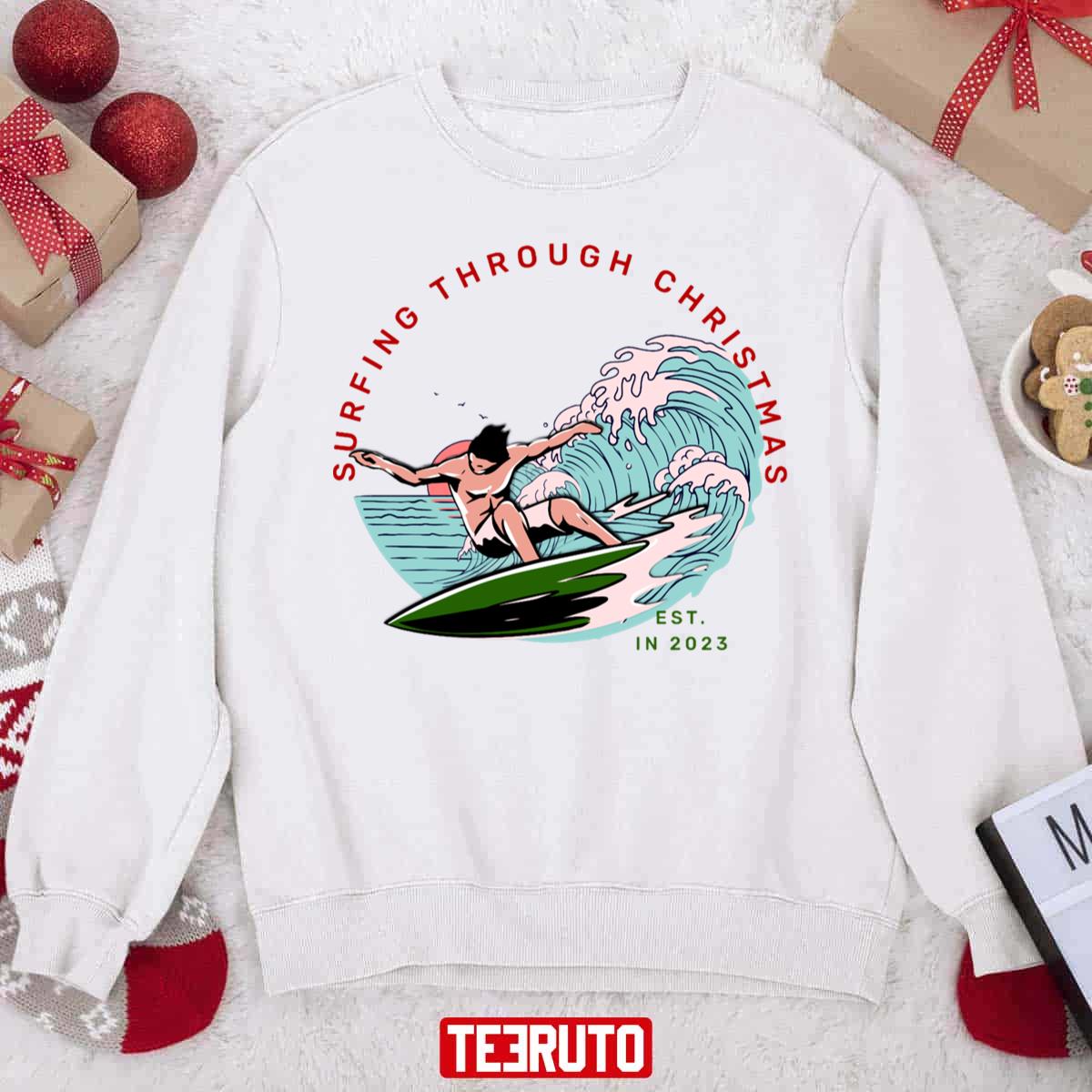 Surfing Through Christmas Wave Unisex Sweatshirt