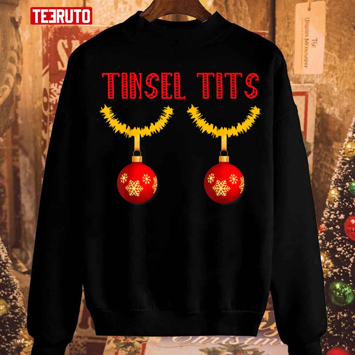 Tinsel Tits Funny Christmas Xmas Funny Boobs Xmas Unisex Sweatshirt