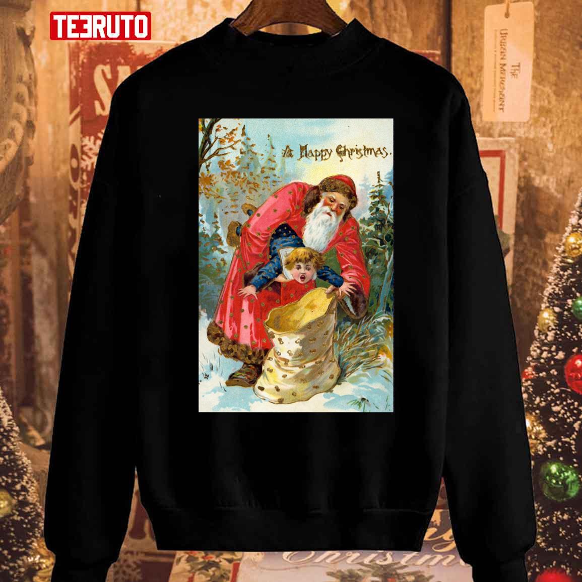 Victorian Santa Stuffing Child Into Sack Christmas Greeting Unisex Sweatshirt