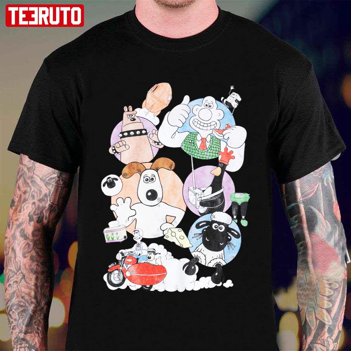 Wallace And Gromit Back Print Grey Marl Unisex T-Shirt