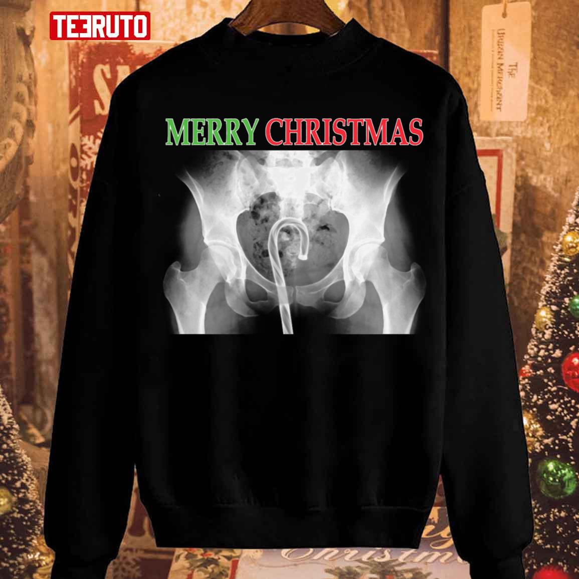 X Ray Merry Christmas Candy Cane Unisex Sweatshirt