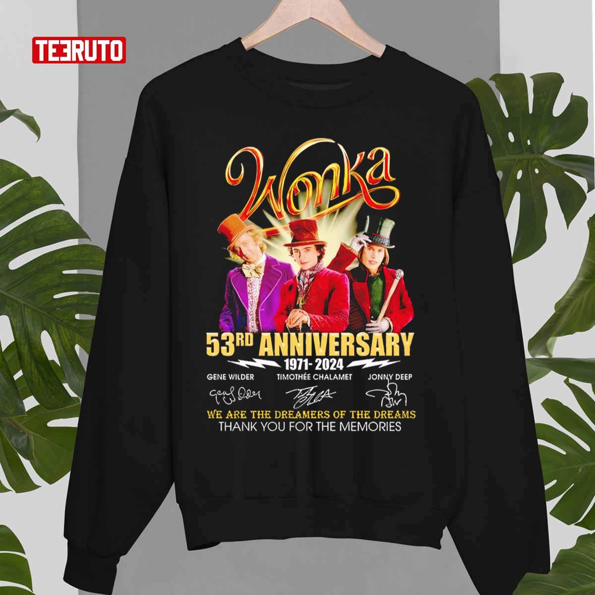 Wonka 53rd Anniverasry 1971 2024 Signatures Thank You For The Memories Art Unisex Sweatshirt